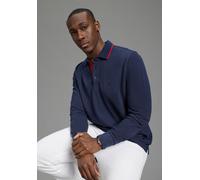 Langarm-Poloshirt DELMAO "Neue Kollektion", Herren, Gr. XL (56/58), dunkelblau, Piqué, Obermaterial: 100% Baumwolle, unifarben, schmal, angesetztes Bündchen, Shirts, schmale Passform, Langarm, unifarb