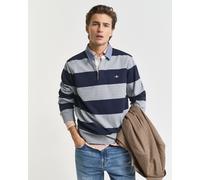 Langarm-Poloshirt GANT "REG CHAMBRAY STRIPE HEAVY RUGGER", Herren, Gr. 4XL, grau melange, Jersey, Obermaterial: 100% Baumwolle, Shirts (39542113-4XL) grau melange