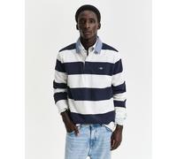 Langarm-Poloshirt GANT "REG CHAMBRAY STRIPE HEAVY RUGGER", Herren, Gr. M, weiß (eggshell), Jersey, Obermaterial: 100% Baumwolle, gestreift, Shirts (13122259-M) eggshell