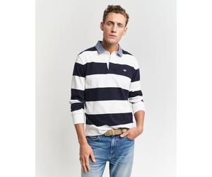 Langarm-Poloshirt GANT "REG CHAMBRAY STRIPE HEAVY RUGGER", Herren, Gr. XL, weiß (eggshell), Obermaterial: 100% Baumwolle, gestreift, regular fit, Shirts (13122259-XL) eggshell