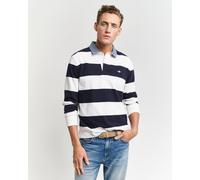 Langarm-Poloshirt GANT "REG CHAMBRAY STRIPE HEAVY RUGGER", Herren, Gr. XXL, weiß (eggshell), Obermaterial: 100% Baumwolle, gestreift, regular fit, Shirts (13122259-XXL) eggshell