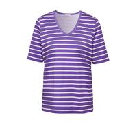 Langarm-Poloshirt GOLDNER "Garngewirktes Ringelshirt aus weichem Interlock", Damen, Gr. 40, weiß (lila, weiß, geringelt), Obermaterial: 95% Baumwolle CO. 5% Elasthan EL., normal, Sonstiges, Shirts, Oh
