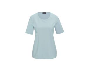 Langarm-Poloshirt GOLDNER "Gepflegtes Shirt in formstabiler Ware", Damen, Gr. 50, blau (bleu), Obermaterial: 82% Polyester PES. 18% Elasthan EL., normal, Rundhals, Sonstiges, Shirts, Ohne (24090103-50
