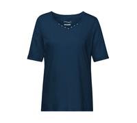 Langarm-Poloshirt GOLDNER "Halbarm Basic-Shirt aus Baumwolle", Damen, Gr. 38, blau (marine), Obermaterial: 95% Baumwolle CO. 5% Elasthan EL., V-Ausschnitt, Tubular, Shirts, Ausschnitt in Herzform mit