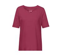 Langarm-Poloshirt GOLDNER "Halbarm Basic-Shirt aus Baumwolle", Damen, Gr. 54, rot (merlot), Obermaterial: 95% Baumwolle CO. 5% Elasthan EL., Tubular, Shirts, Ausschnitt in Herzform mit Schmucksteinen