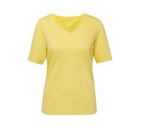 Langarm-Poloshirt GOLDNER "Kurzgröße Halbarm Basic-Shirt aus Baumwolle", Damen, Gr. 19, gelb (margerite), Obermaterial: 95% Baumwolle CO. 5% Elasthan EL., V-Ausschnitt, Tubular, Shirts, Ausschnitt in
