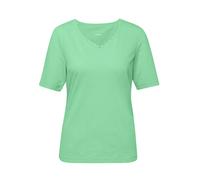 Langarm-Poloshirt GOLDNER "Kurzgröße Halbarm Basic-Shirt aus Baumwolle", Damen, Gr. 19, grün (hellgrün), Obermaterial: 95% Baumwolle CO. 5% Elasthan EL., V-Ausschnitt, Tubular, Shirts, Ausschnitt in H