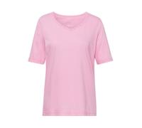 Langarm-Poloshirt GOLDNER "Kurzgröße Halbarm Basic-Shirt aus Baumwolle", Damen, Gr. 19, rosa (geranie), Obermaterial: 95% Baumwolle CO. 5% Elasthan EL., V-Ausschnitt, Tubular, Shirts, Ausschnitt in He