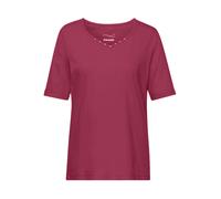 Langarm-Poloshirt GOLDNER "Kurzgröße Halbarm Basic-Shirt aus Baumwolle", Damen, Gr. 22, rot (merlot), Obermaterial: 95% Baumwolle CO. 5% Elasthan EL., Tubular, Shirts, Ausschnitt in Herzform mit Schmu