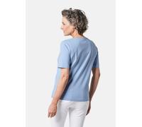 Langarm-Poloshirt GOLDNER "Kurzgröße Halbarm Basic-Shirt aus Baumwolle", Damen, Gr. 23, blau (hellblau), Obermaterial: 95% Baumwolle CO. 5% Elasthan EL., Tubular, Shirts, Ausschnitt in Herzform mit Sc