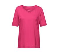 Langarm-Poloshirt GOLDNER "Kurzgröße Halbarm Basic-Shirt aus Baumwolle", Damen, Gr. 23, pink (cyclam), Obermaterial: 95% Baumwolle CO. 5% Elasthan EL., Tubular, Shirts, Ausschnitt in Herzform mit Schm