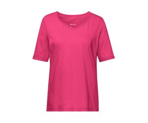 Langarm-Poloshirt GOLDNER "Kurzgröße Halbarm Basic-Shirt aus Baumwolle", Damen, Gr. 23, pink (cyclam), Obermaterial: 95% Baumwolle CO. 5% Elasthan EL., V-Ausschnitt, Tubular, Shirts, Ausschnitt in Her