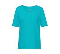 Langarm-Poloshirt GOLDNER "Kurzgröße Halbarm Basic-Shirt aus Baumwolle", Damen, Gr. 24, blau (türkis), Obermaterial: 95% Baumwolle CO. 5% Elasthan EL., V-Ausschnitt, Tubular, Shirts, Ausschnitt in Her