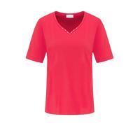 Langarm-Poloshirt GOLDNER "Kurzgröße Halbarm Basic-Shirt aus Baumwolle", Damen, Gr. 24, rot, Obermaterial: 95% Baumwolle CO. 5% Elasthan EL., V-Ausschnitt, Tubular, Shirts, Ausschnitt in Herzform mit 