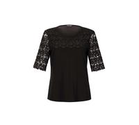 Langarm-Poloshirt GOLDNER "Kurzgröße Viskose-Blusenshirt mit Spitze", Damen, Gr. 20, schwarz, Obermaterial: 95% Viskose CV. 5% Elasthan EL., normales Bündchen, Shirts, Ohne (62909954-20) schwarz