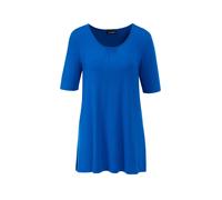 Langarm-Poloshirt GOLDNER "Kurzgröße Zeitloses Shirt mit modernem Raffdetail", Damen, Gr. 21, blau (royalblau), Obermaterial: 95% Viskose CV. 5% Elasthan EL., normal, Sonstiges, Shirts, Ohne (26003560