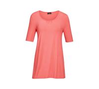 Langarm-Poloshirt GOLDNER "Zeitloses Shirt mit modernem Raffdetail", Damen, Gr. 42, orange (koralle), Obermaterial: 95% Viskose CV. 5% Elasthan EL., normal, Sonstiges, Shirts, Ohne (19407232-42) koral