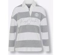 Langarm-Poloshirt grau-ecru-bedruckt 44