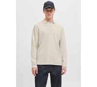 Langarm-Poloshirt JACK & JONES "JJEAUSTIN POLO LS NOOS", Herren, Gr. L, beige (moonbeam detail:classic), Jersey, Obermaterial: 58% Polyester, 40% Baumwolle, 2% Elasthan, unifarben, regular fit normal,