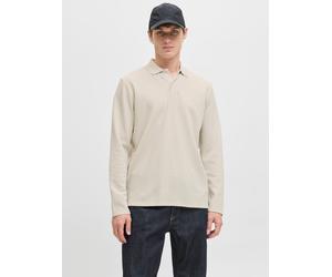 Langarm-Poloshirt JACK & JONES "JJEAUSTIN POLO LS NOOS", Herren, Gr. XXL, beige (moonbeam detail:classic), Jersey, Obermaterial: 58% Polyester, 40% Baumwolle, 2% Elasthan, unifarben, regular fit norma