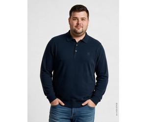 Langarm-Poloshirt LERROS "Langarm Polo aus Baumwollstrick in großen Größen", Herren, Gr. 5XL, blau (classic navy), 100% Baumwolle, ohne Ausschnitt, Shirts (79007125-5XL) classic navy