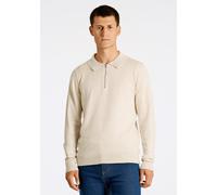 Langarm-Poloshirt LINDBERGH "Troyer Slim Fit", Herren, Gr. L, sanftes weiß mel, Obermaterial: 80% Viskose, 20% Nylon, schmal, Shirts (12022644-L) sanftes weiß mel
