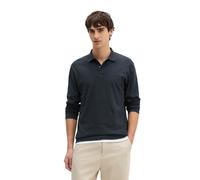 Langarm-Poloshirt MARC O'POLO "aus Baumwoll-Leinen-Mix", Herren, Gr. L, schwarz navy, Obermaterial: 80% Baumwolle, 20% Leinen, unifarben, regular fit, Shirts (70371412-L) schwarz navy