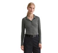 Langarm-Poloshirt MARC O'POLO "aus Organic-Cotton-Modal-Mix", Damen, Gr. L, warm granite melange, Obermaterial: 52% Baumwolle, 48% Modal, unifarben, regular fit, normaler Saum, Shirts (31877822-L) war
