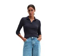 Langarm-Poloshirt MARC O'POLO "aus weichem Rippjersey", Damen, Gr. XXL, schwarz (manic midnight), Obermaterial: 52% Baumwolle, 48% Modal, unifarben, slim fit, normaler Saum, Shirts (71144717-XXL) mani