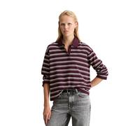 Langarm-Poloshirt MARC O'POLO DENIM "aus gestreiftem Heavy Jersey", Damen, Gr. XS, dunkelrot, Obermaterial: 57% Baumwolle, 38% Viskose, 5% Elasthan, gestreift, relaxed fit, Shirts (97832245-XS) dunkel