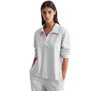 Langarm-Poloshirt MARC O'POLO "Heavy Jersey-Woven", Damen, Gr. M, grau (cozy grau meliert), Jersey, Obermaterial: 100% Baumwolle, unifarben, loose fit hüftbedeckend, V-Ausschnitt, Shirts Langarm-Polos