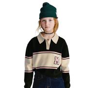 Langarm-Poloshirt MARC O'POLO "Md.-Poloshirt", Mädchen, Gr. 164, schwarz (grün), Strick, Obermaterial: 50% Viskose, 28% Polyester, 22% Polyamid, geringelt, loose fit normal, Rippbündchen, Shirts, mit