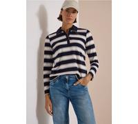 Langarm-Poloshirt CECIL, Damen, Gr. M (40), blau (urban dunkelblau), Jersey, Obermaterial: 100% Baumwolle, gestreift, normal hüftbedeckend, Rundhals, abgesteppte Kante, Shirts, mit Streifen und Sticke