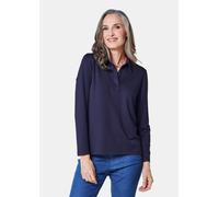 Langarm Poloshirt mit Schmuckband an Knopfleiste blau 44