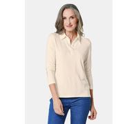 Poloshirt GOLDNER "Langarm Poloshirt mit Schmuckband an Knopfleiste", Damen, Gr. 48, weiß (cremeweiß), Obermaterial: 95% Modal CMD. 5% Elasthan EL., Sonstiges, Shirts, Ohne (84602707-48) cremeweiß