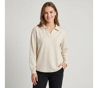 Langarm-Poloshirt ONLY CARMAKOMA "CARGRETCHEN LS POLOCOLLAR BLOUSE JRS", Damen, Gr. M, beige (birch detail:melange), Jersey, Obermaterial: 78% Polyester, 17% Viskose, 5% Elasthan, meliert, regular fit