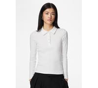 Langarm-Poloshirt PIECES "PCKITTE LS POLO TOP JRS NOOS", Damen, Gr. L, hellweiß, Jersey, Obermaterial: 95% Baumwolle, 5% Elasthan, unifarben, figurbetont normal, Rundhals, Shirts, mit gerippter Strukt