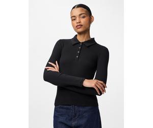 Langarm-Poloshirt PIECES "PCKITTE LS POLO TOP JRS NOOS", Damen, Gr. XL, schwarz, Jersey, Obermaterial: 95% Baumwolle, 5% Elasthan, unifarben, figurbetont normal, Rundhals, Shirts, mit gerippter Strukt