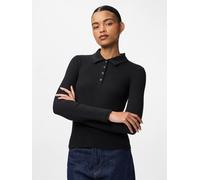 Langarm-Poloshirt PIECES "PCKITTE LS POLO TOP JRS NOOS", Damen, Gr. XS, schwarz, Jersey, Obermaterial: 95% Baumwolle, 5% Elasthan, unifarben, figurbetont normal, Rundhals, Shirts, mit gerippter Strukt