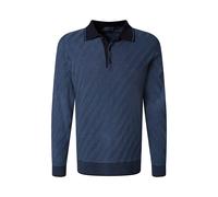 Langarm-Poloshirt PIERRE CARDIN, Herren, Gr. M, blau heaven, Strick, Obermaterial: 100% Baumwolle, gemustert, normal normal, ohne Ausschnitt, Bündchen, Shirts, Strick in Bicolour- Jaquard - Struktur (