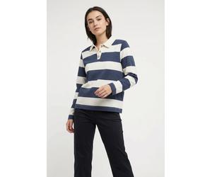Langarm-Poloshirt SOYACONCEPT "SC-BARNI 48", Damen, Gr. XL, blau (navy combi), Jersey, Obermaterial: 48% Modal, 48% Polyester, 4% Elasthan, geringelt, gestreift, regular fit normal, Rundhals, Shirts,