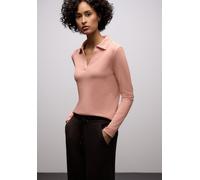 Langarm-Poloshirt STREET ONE, Damen, Gr. 46, light apricot meliert, Jersey, Obermaterial: 96% Baumwolle, 4% Elasthan, unifarben, tailliert hüftbedeckend, V-Ausschnitt, Shirts, in Melange-Optik und mit