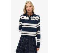 Langarm-Poloshirt SUPERDRY "ATH ESS CROPPED STRIPE RUGBY", Damen, Gr. L, richest navy stripe, Single Jersey, Obermaterial: 100% Baumwolle, gestreift, oversize normal, ohne Ausschnitt, Shirts (56992715