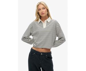 Langarm-Poloshirt SUPERDRY "ATH ESS CROPPED STRIPE RUGBY", Damen, Gr. S, ecru stripe, Single Jersey, Obermaterial: 100% Baumwolle, gestreift, oversize normal, ohne Ausschnitt, Shirts (89509965-S) ecru