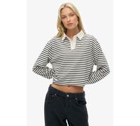 Langarm-Poloshirt SUPERDRY "ATH ESS CROPPED STRIPE RUGBY", Damen, Gr. XL, ecru stripe, Single Jersey, Obermaterial: 100% Baumwolle, gestreift, oversize normal, ohne Ausschnitt, Shirts (89509965-XL) ec