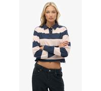 Langarm-Poloshirt SUPERDRY "ATH ESS CROPPED STRIPE RUGBY", Damen, Gr. XS, navy, pink stripe, Single Jersey, Obermaterial: 100% Baumwolle, gestreift, oversize normal, ohne Ausschnitt, Shirts (72687226-