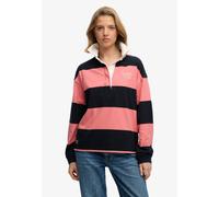Langarm-Poloshirt SUPERDRY "HERITAGE STRIPE RUGBY TOP", Damen, Gr. XL, rosa (navy, preppy pink), Single Jersey, Obermaterial: 100% Baumwolle, gestreift, oversize normal, Rundhals, Shirts, Oversize-Pas