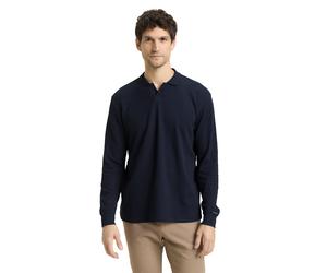 Langarm-Poloshirt TOM TAILOR, Herren, Gr. L, sky captain blau, Web, Obermaterial: 60% Baumwolle, 40% Polyester, unifarben, regular fit normal, ohne Ausschnitt, Bündchen, Shirts, mit Logo Stickerei (87