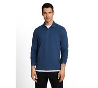 Langarm-Poloshirt TOM TAILOR, Herren, Gr. M, blau (schwarz duck blau), Single Jersey, Obermaterial: 60% Baumwolle, 40% Polyester, unifarben, regular fit hüftbedeckend, Rundhals, abgesteppte Kante, Shi