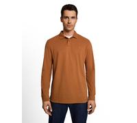 Langarm-Poloshirt TOM TAILOR, Herren, Gr. M, braun (bright camel braun), Single Jersey, Obermaterial: 60% Baumwolle, 40% Polyester, unifarben, regular fit hüftbedeckend, Rundhals, abgesteppte Kante, S